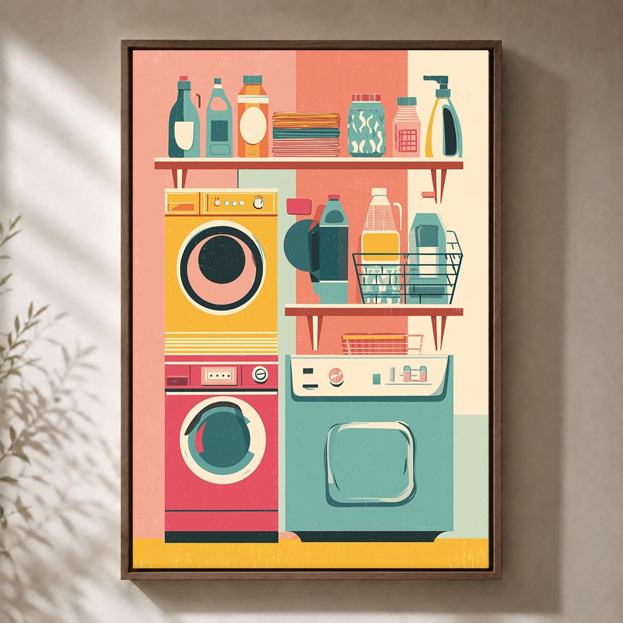 Retro Mid Century Laundry Room Framed Canvas Art