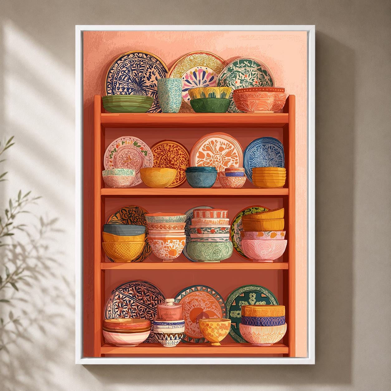 Mexican Talavera Pottery Shelf Framed Canvas