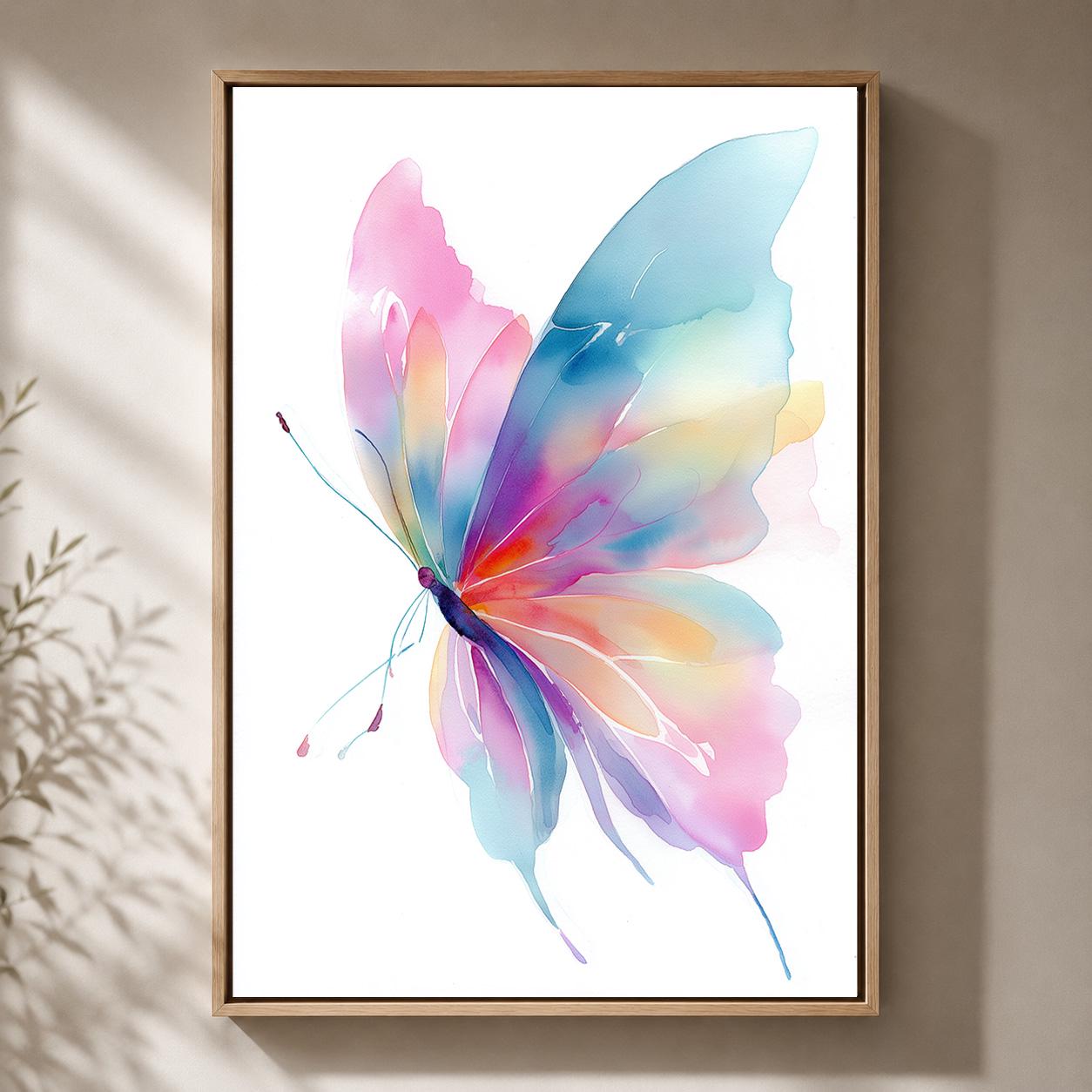 Pastel Watercolor Butterfly Framed Canvas Art