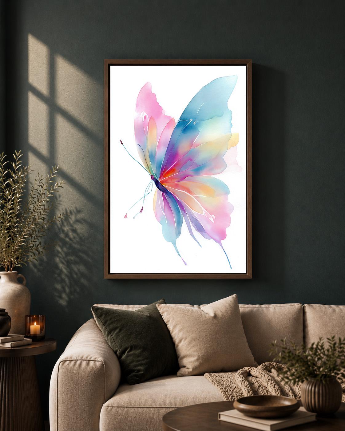 Pastel Watercolor Butterfly Framed Canvas Art