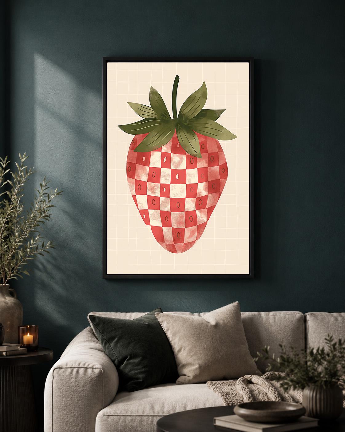 Gingham Strawberry Framed Canvas Art