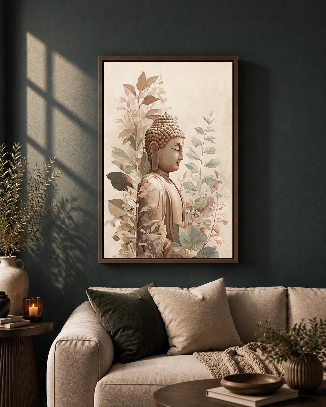 Neutral Japandi Meditation Buddha Framed Canvas Wall Artk