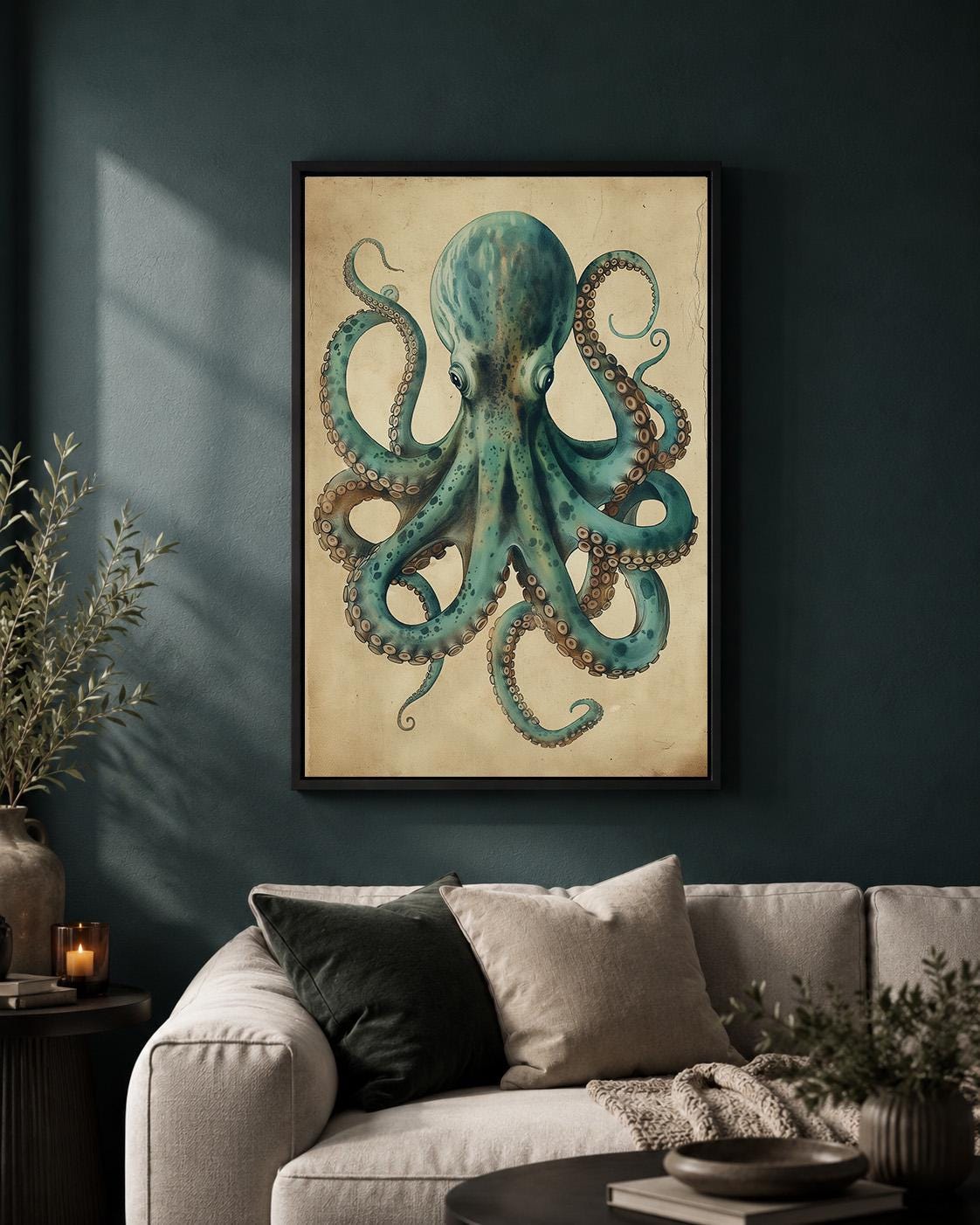 Vintage Octopus Framed Canvas