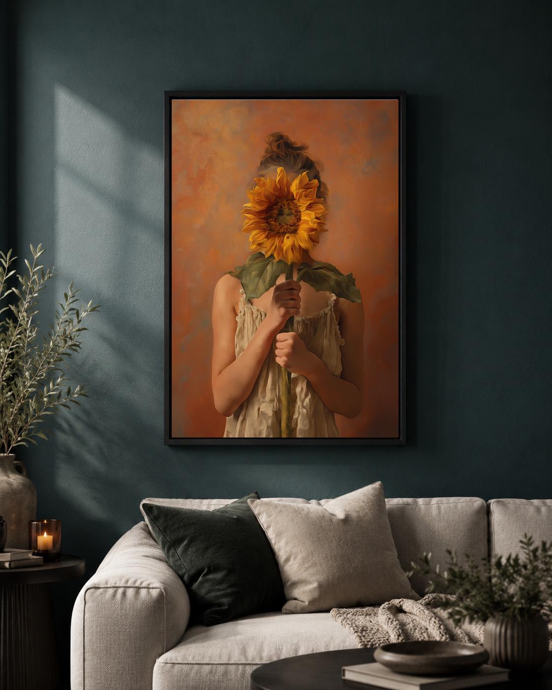 Sunflower Portrait Framed Canvas Wall Art