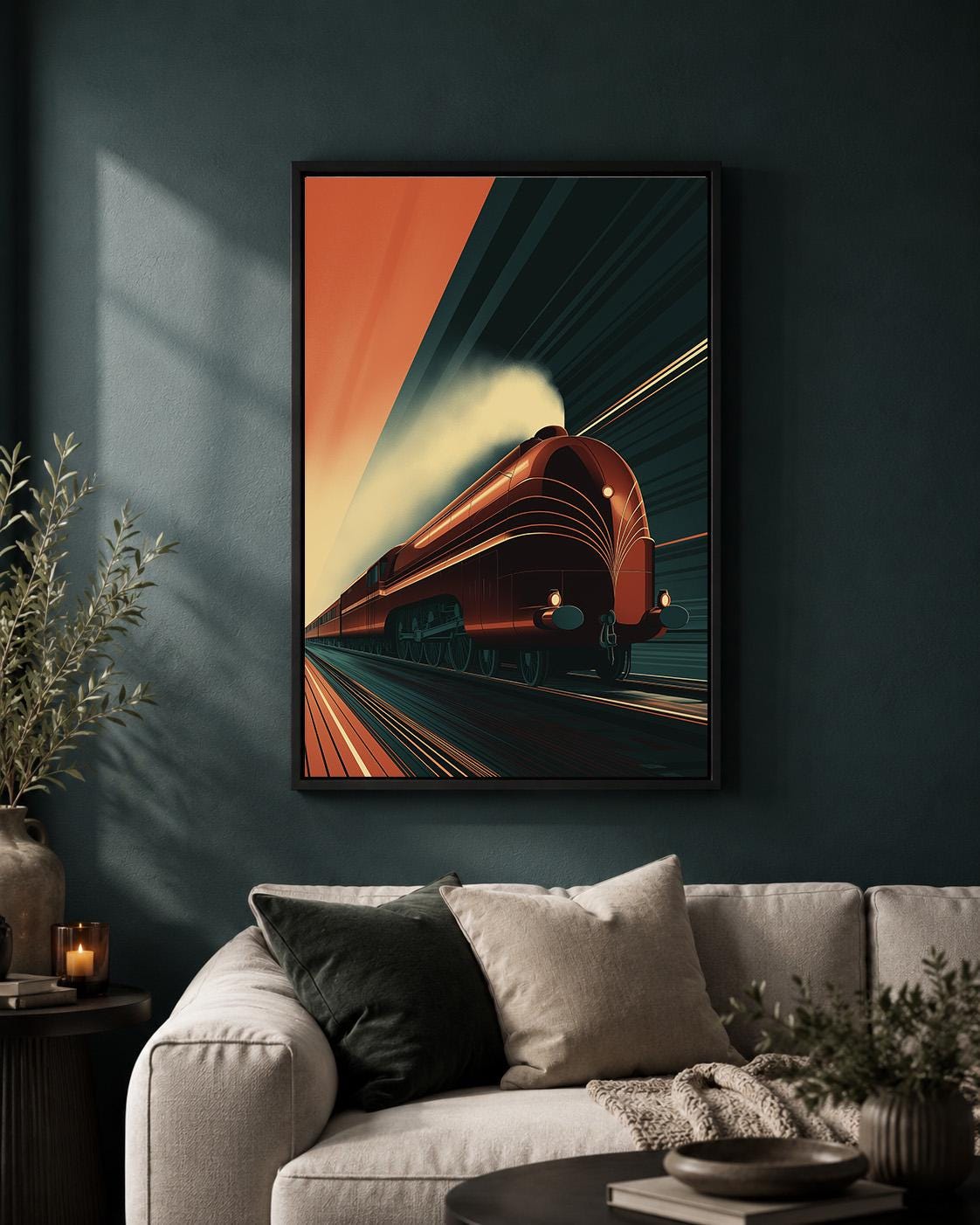 Art Deco Steam Train Framed Canvas