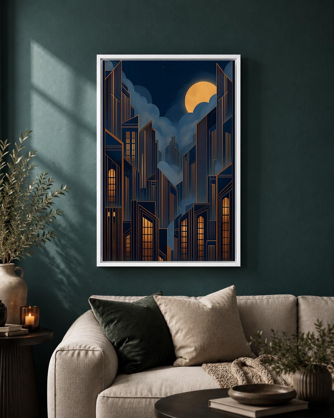 Art Deco Cityscape Framed Canvas