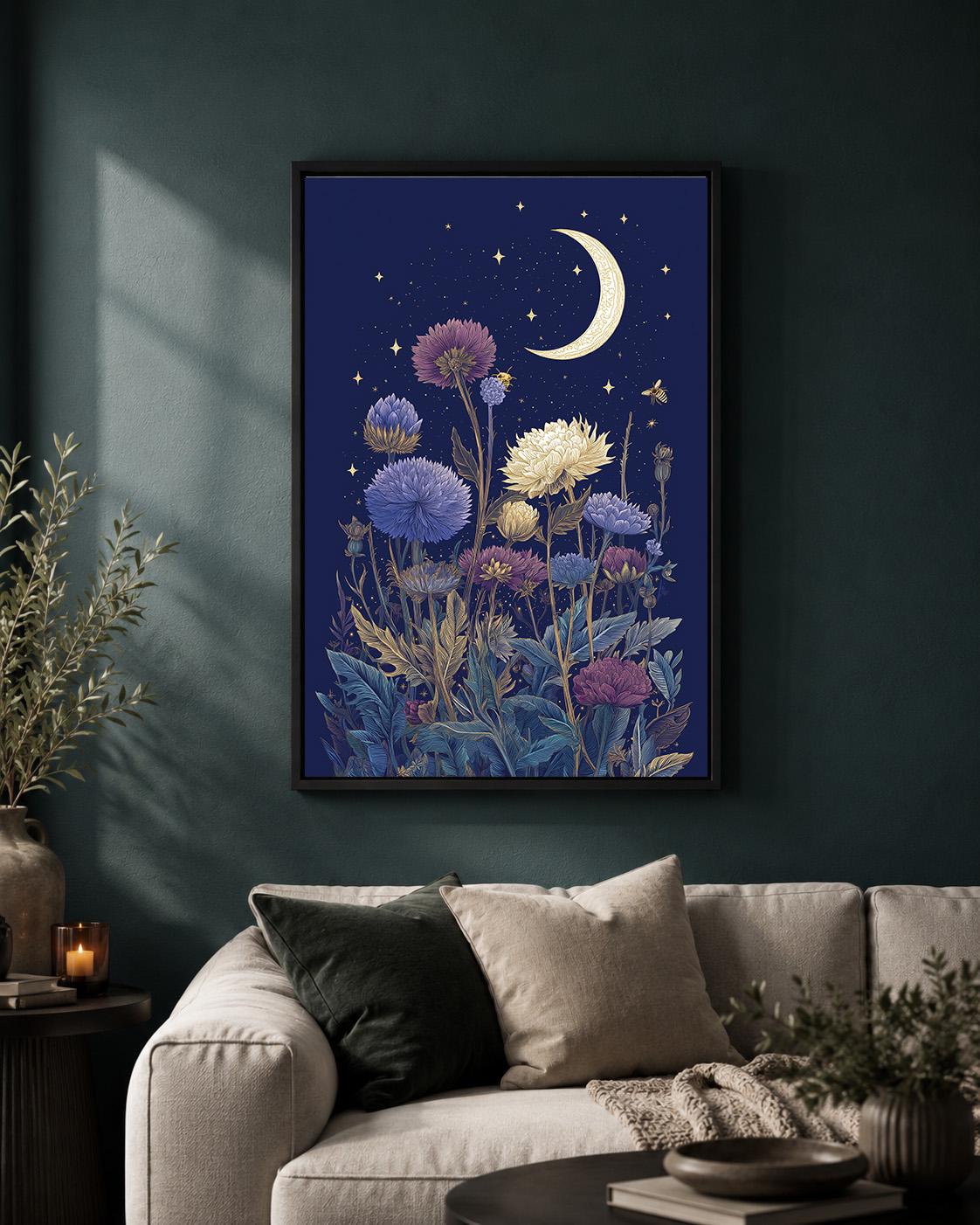 Celestial Midnight Floral Framed Canvas