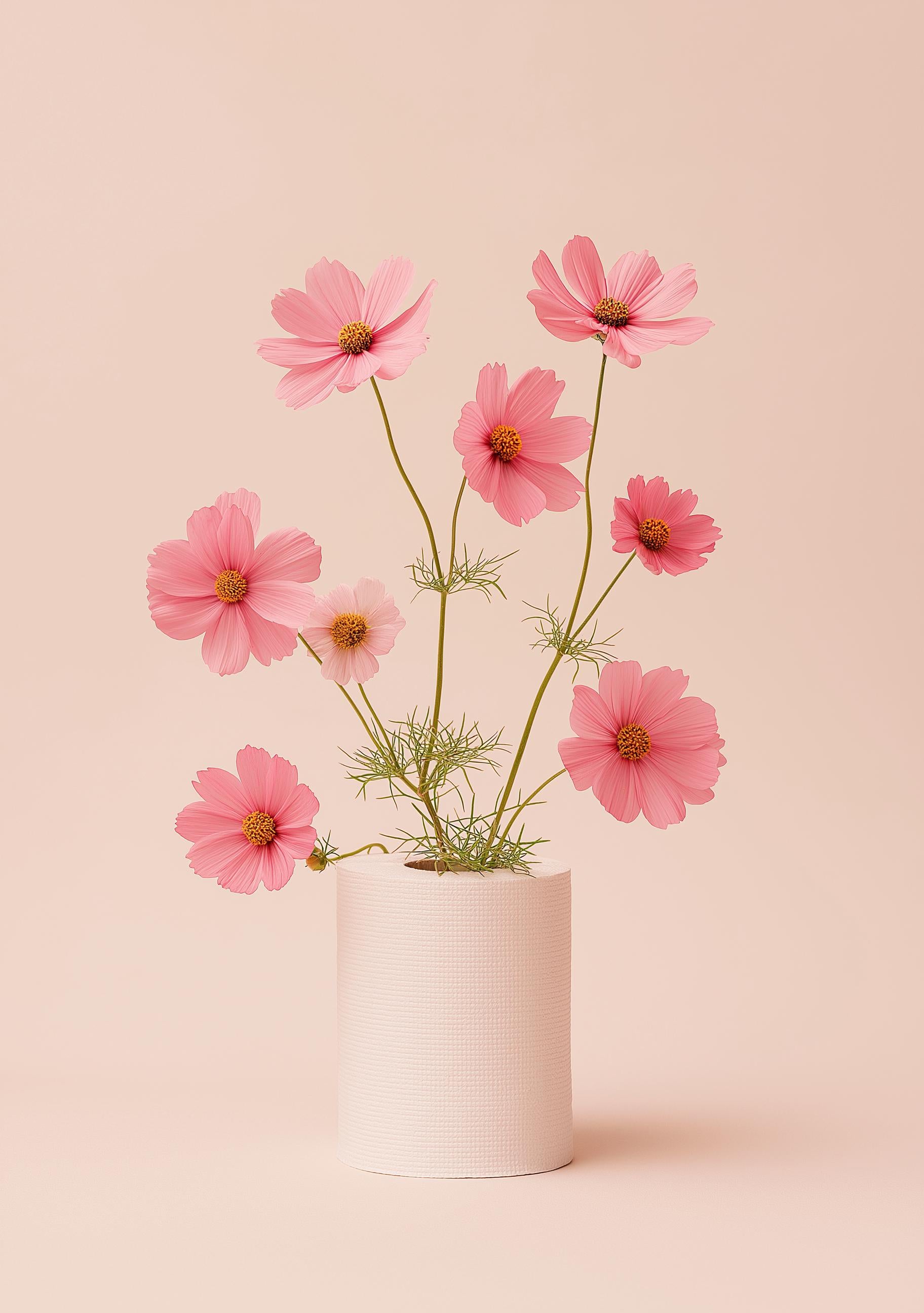 Pink Cosmo Floral Toilet Roll Bathroom Wall Art
