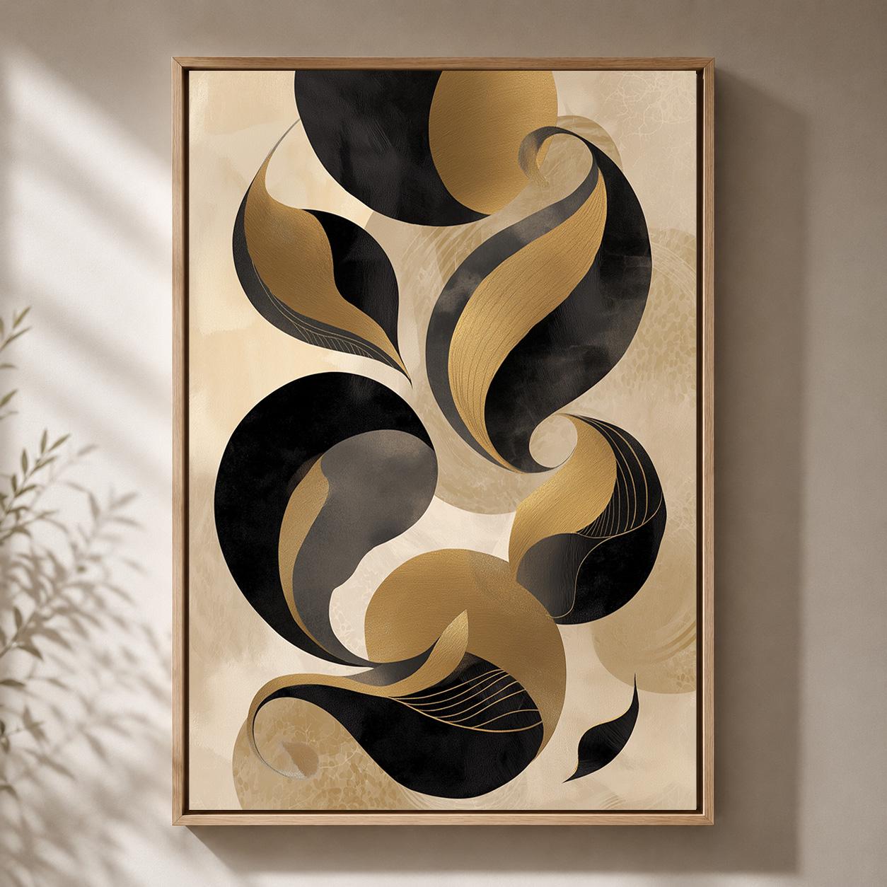 Black Gold Geometric Abstract Framed Canvas Print