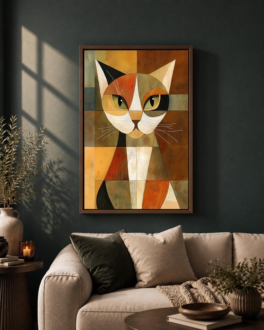 Abstract Geometric Cat Framed Canvas