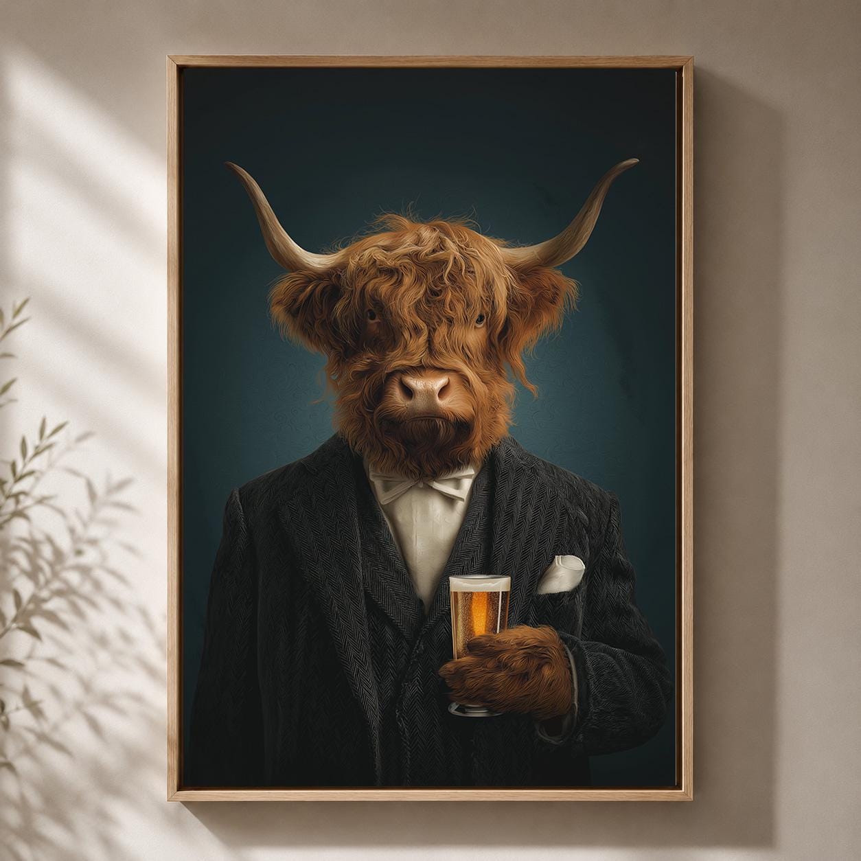 Highland Cow Gentleman Framed Canvas
