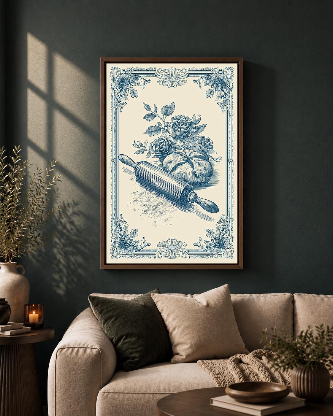 Vintage Bread Rolling Pin French Country Kitchen Framed Canvas