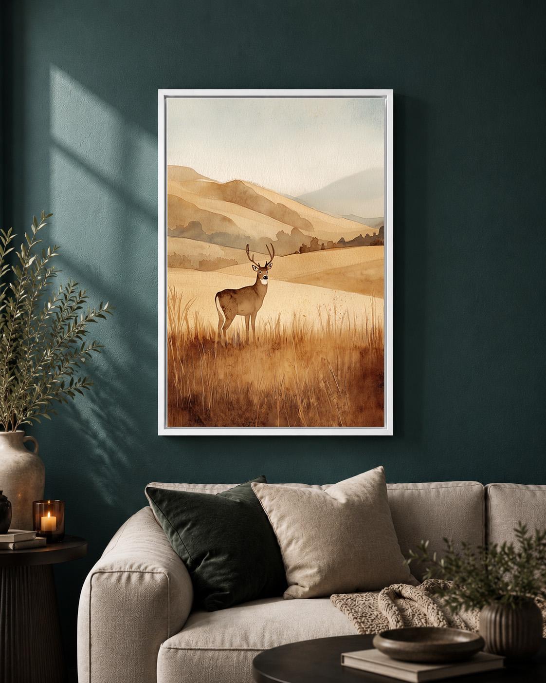 Deer Landscape Framed Canvas