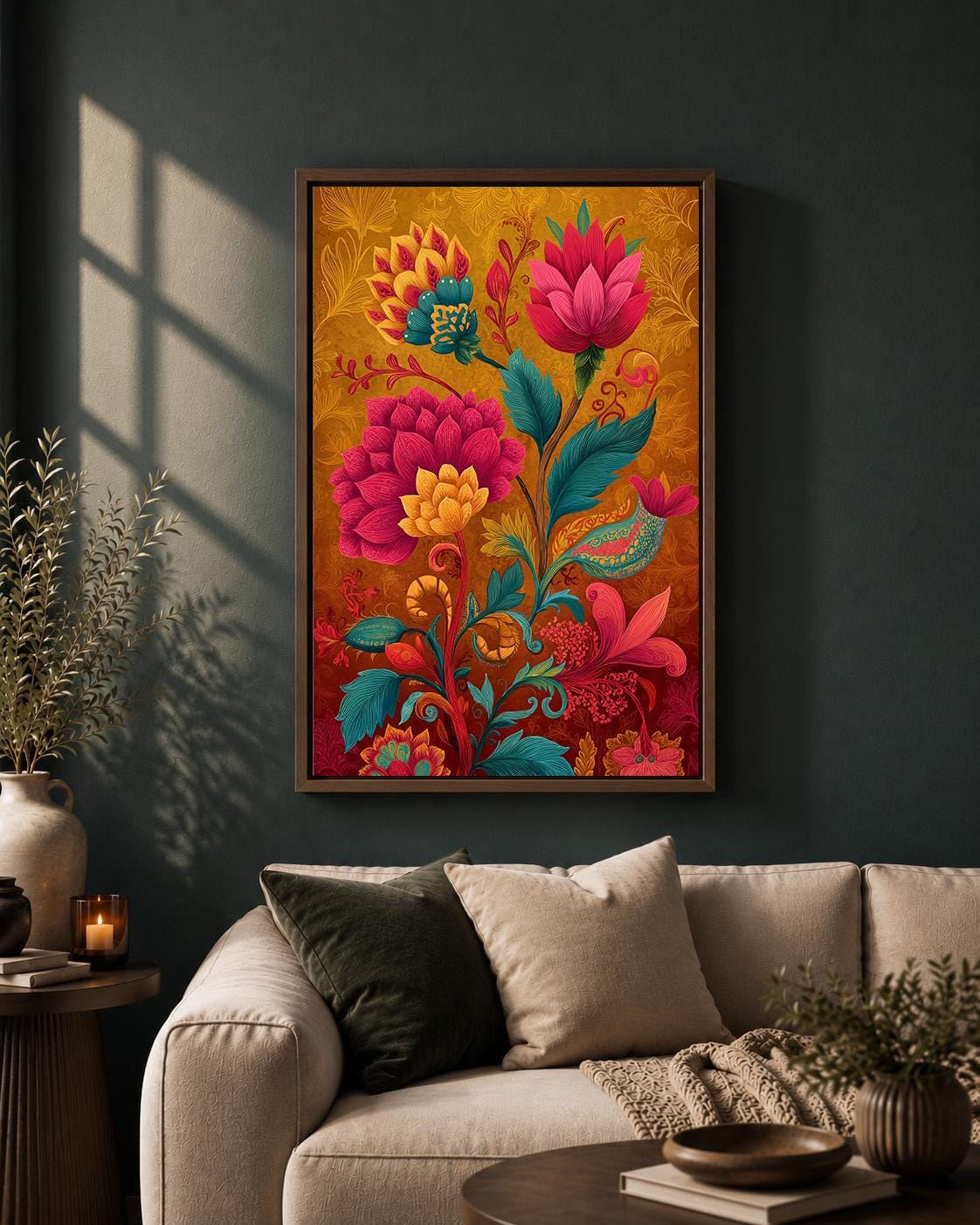 Colorful Maximalist Folk Floral Framed Canvas 2