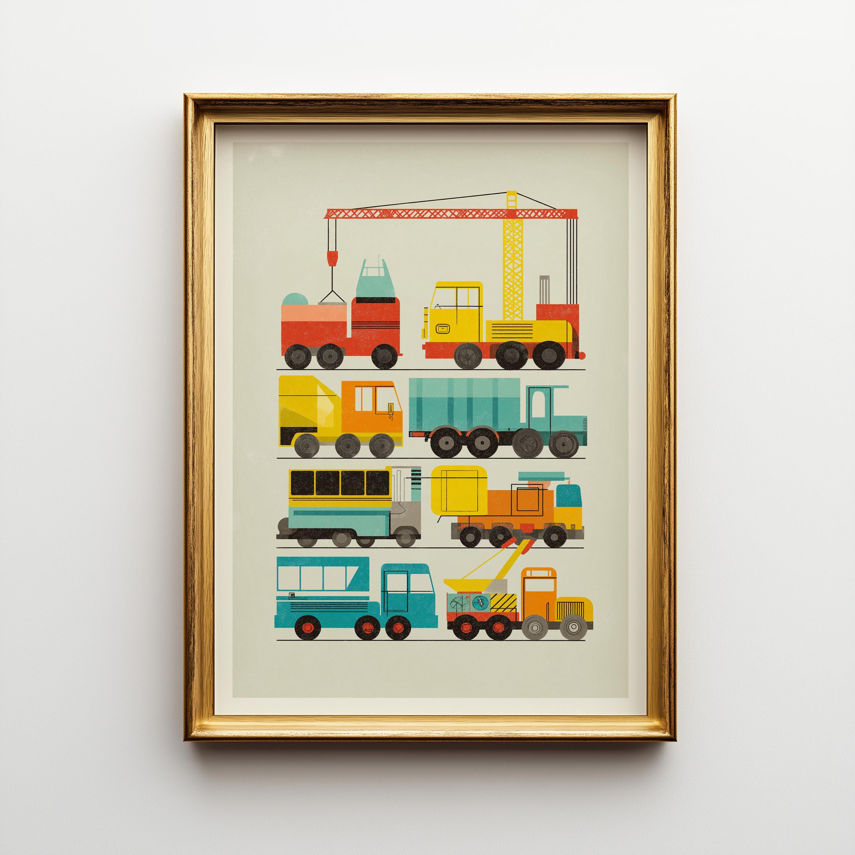 Construction Vehicles Nursery Wall Art Print