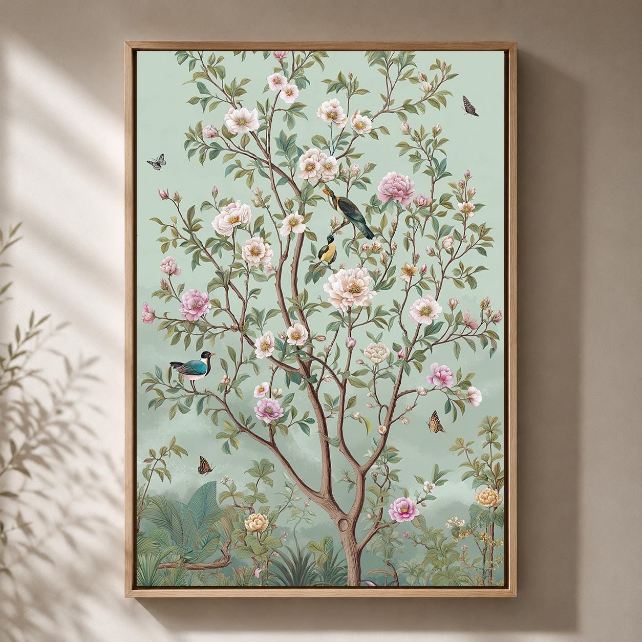 Chinoiserie Floral Bird Framed Canvas Art