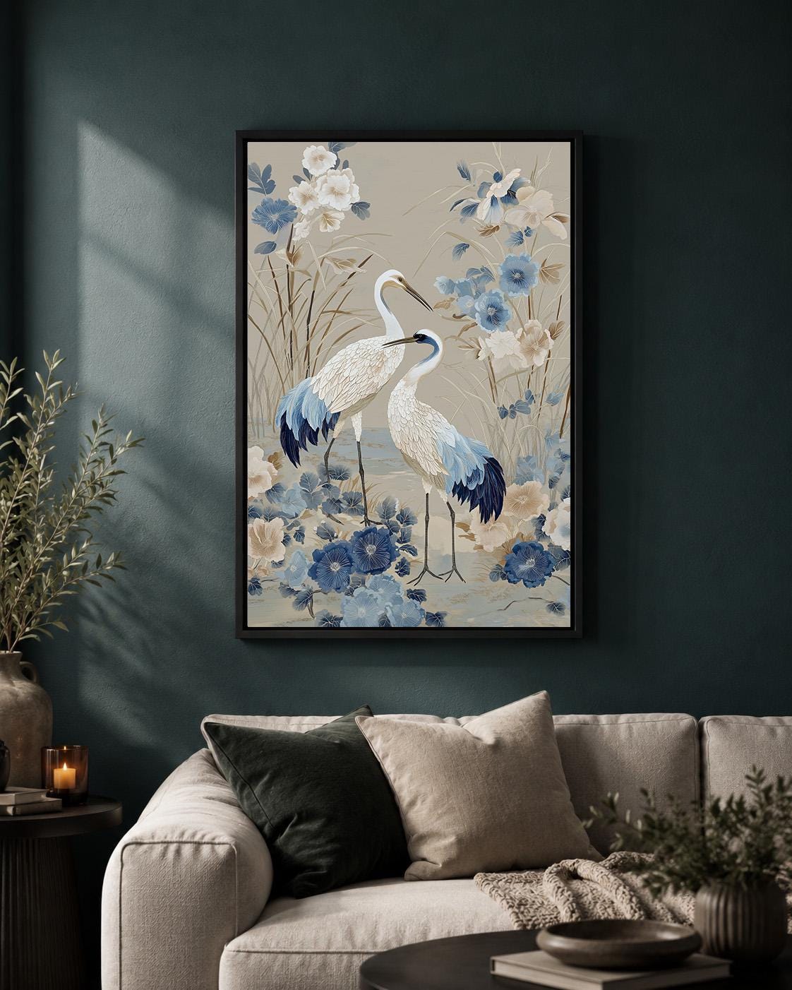 Blue Heron Chinoiserie Framed Canvas