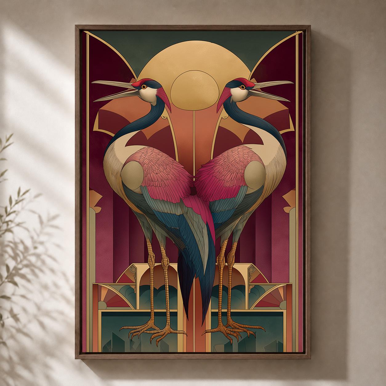 Art Deco Crane Framed Canvas Wall Art