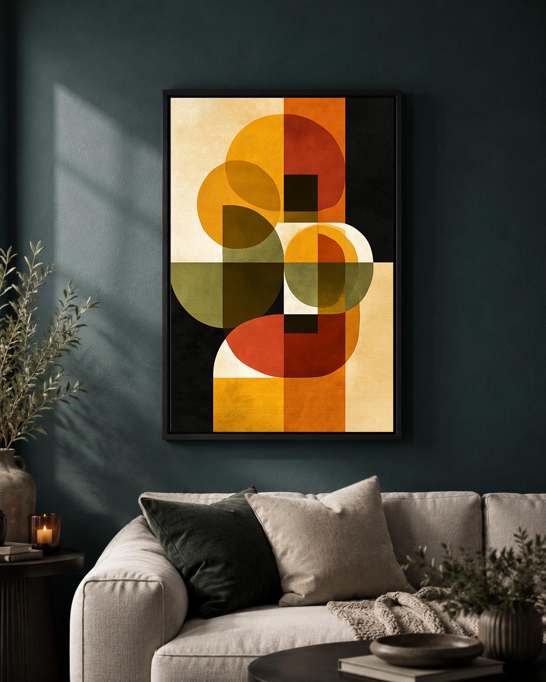 Mid Century Modern Abstract Framed Canvas Art,