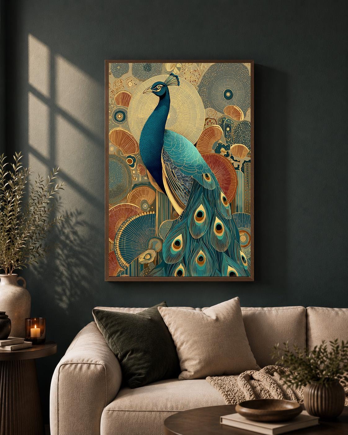Art Deco Peacock Framed Canvas