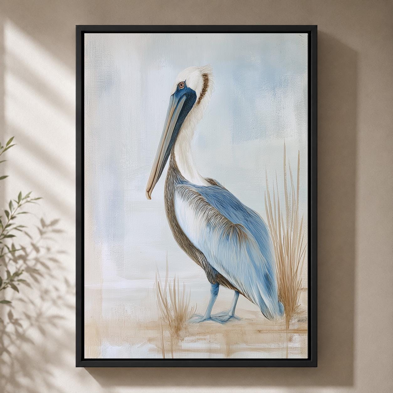 Coastal Pelican Framed Canvas Art