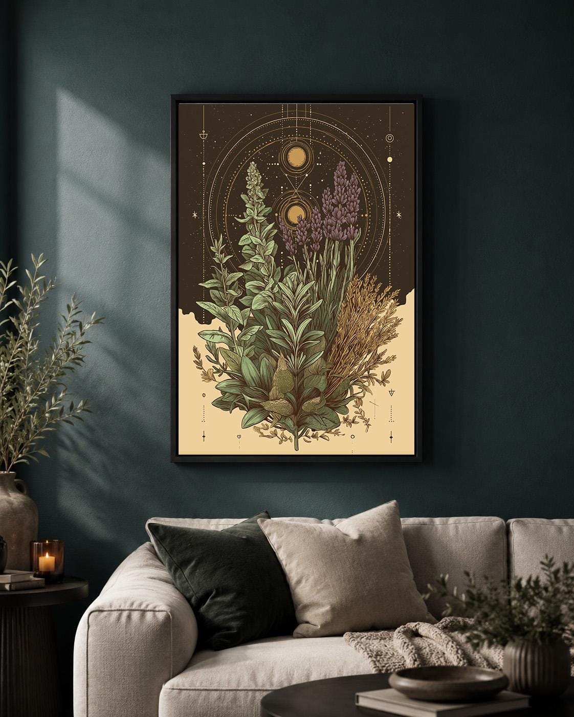 Celestial Herb Botanical Framed Canvas Art