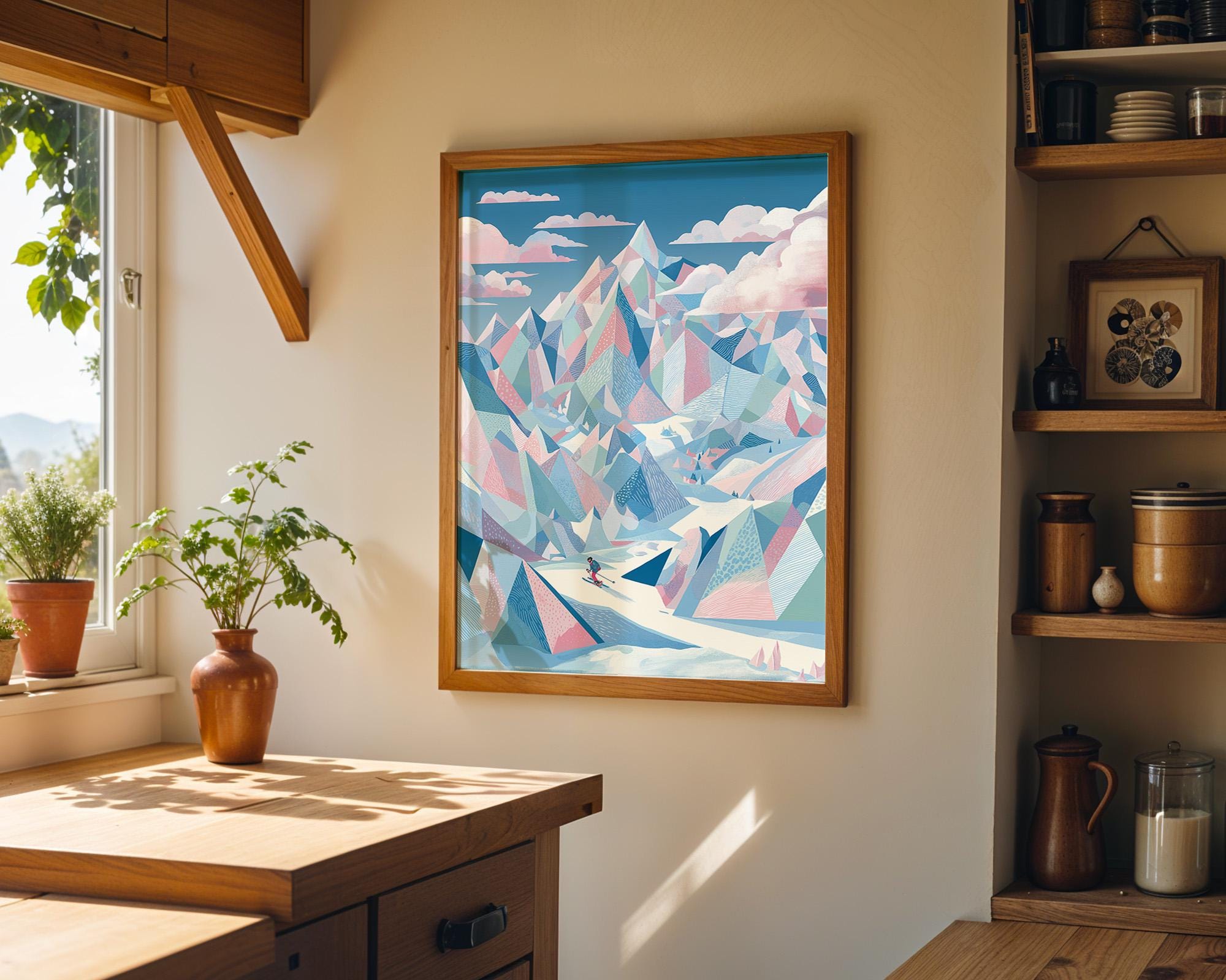 Abstract Pastel Ski Mountain Wall Art