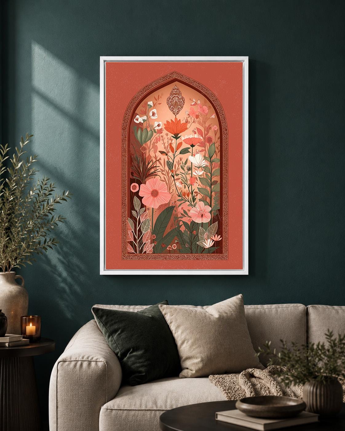 Boho Folk Botanical Terracotta Arch Framed Canvas