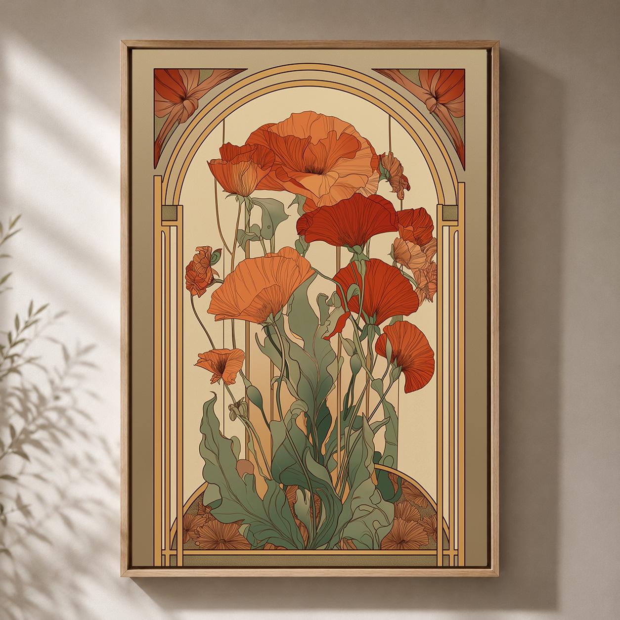 Mid Century Modern Terracotta Botanical Arch Framed Canvas