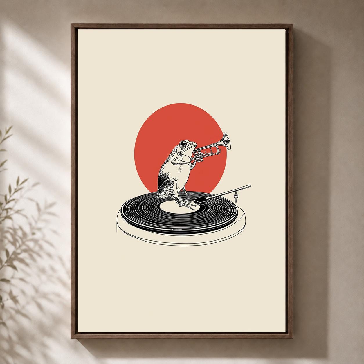 Frog Trumpet Player Framed Canvas