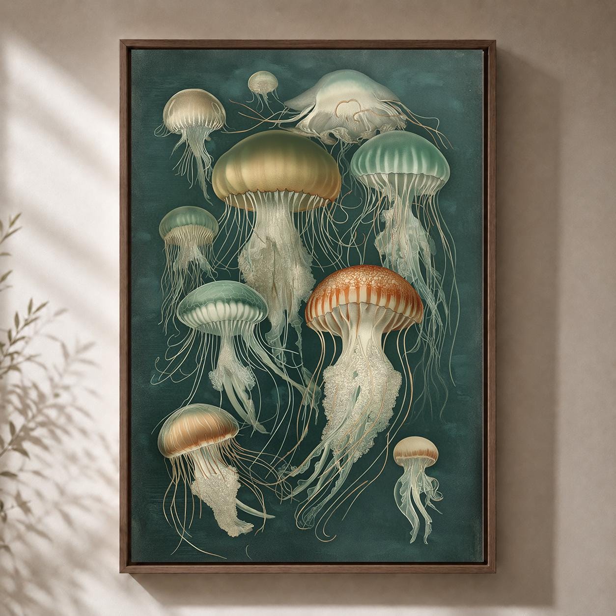 Vintage Jellyfish Framed Canvas Wall Art