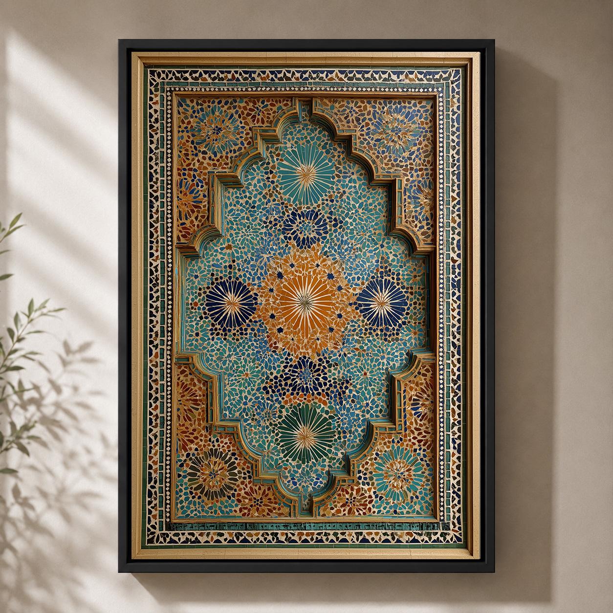 Moroccan Geometric Tile Mosaic Framed Canvas