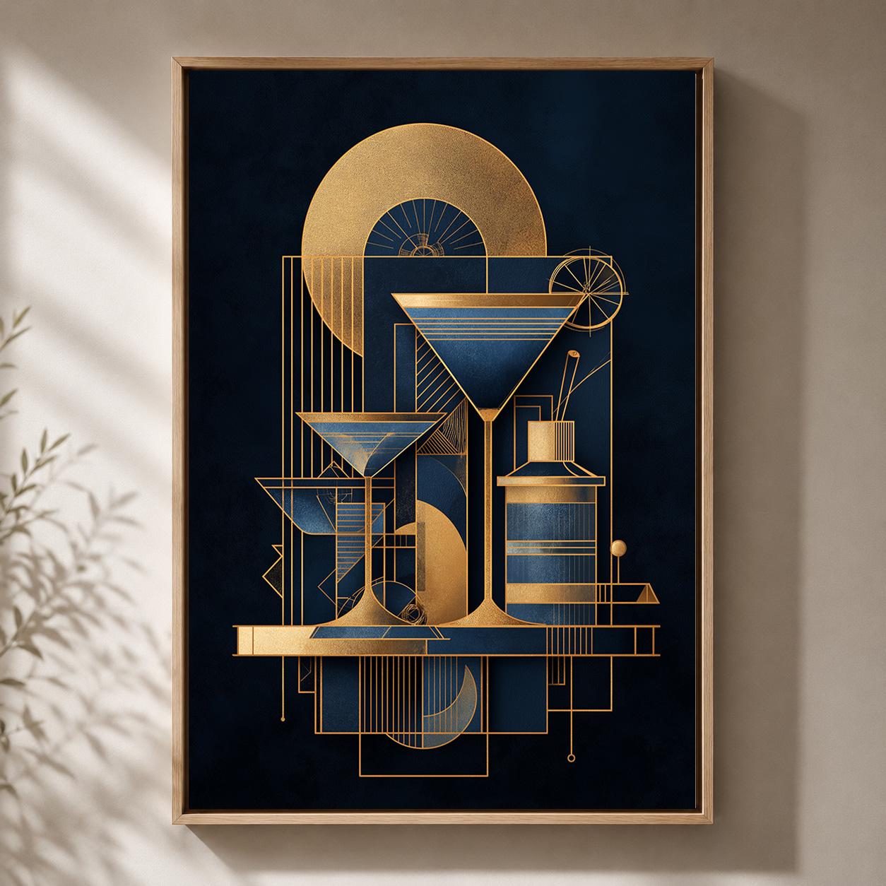 Art Deco Martini Cocktail Framed Canvas