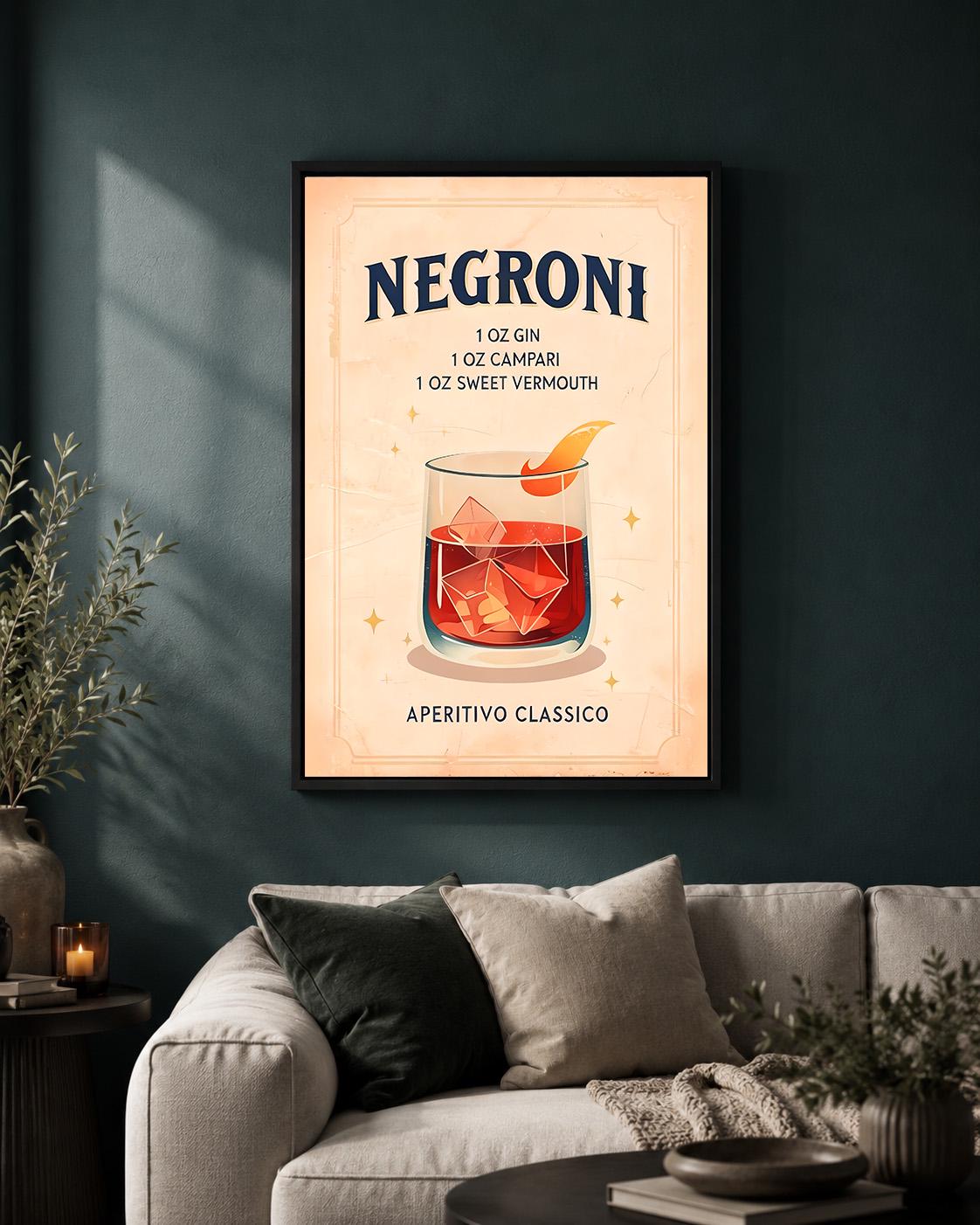 Negroni Cocktail Recipe Framed Canvas