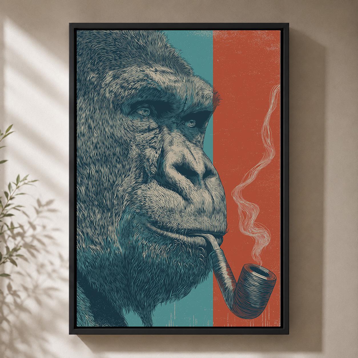 Gorilla Smoking Framed Canvas