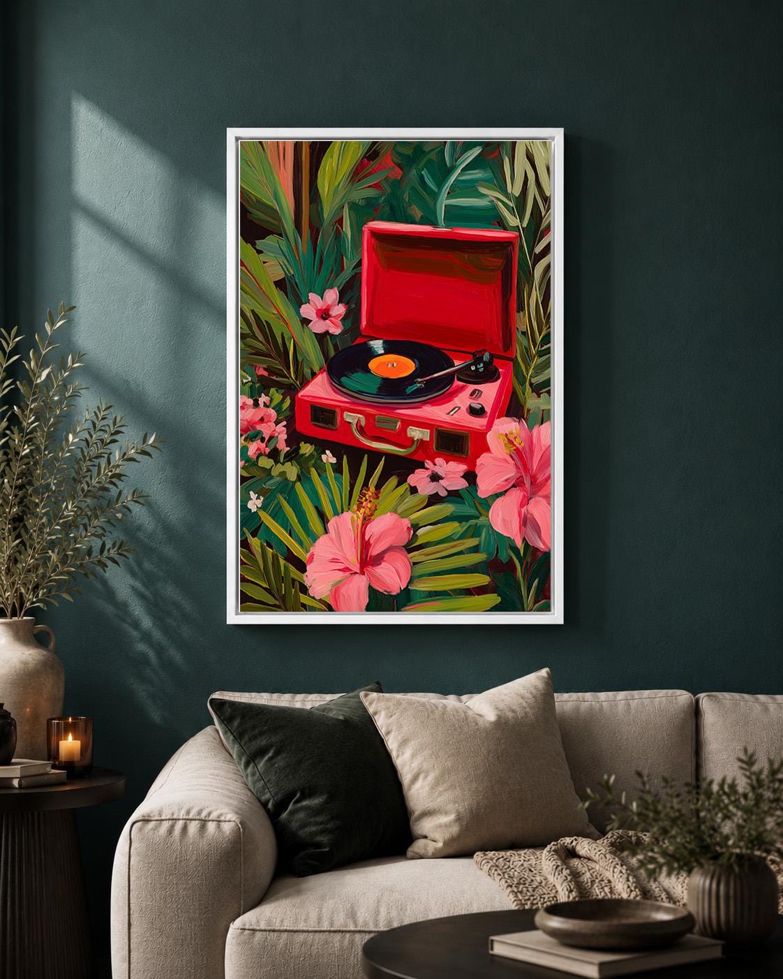 Tropical Record Player Framed Canvas