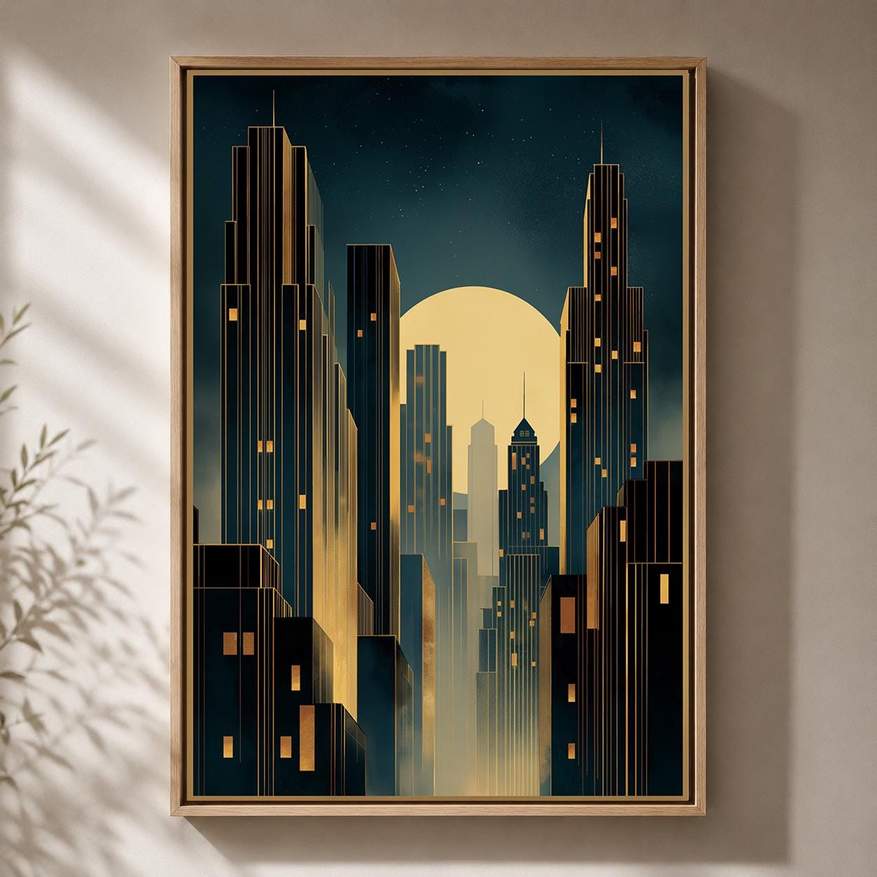 Art Deco Cityscape Framed Canvas