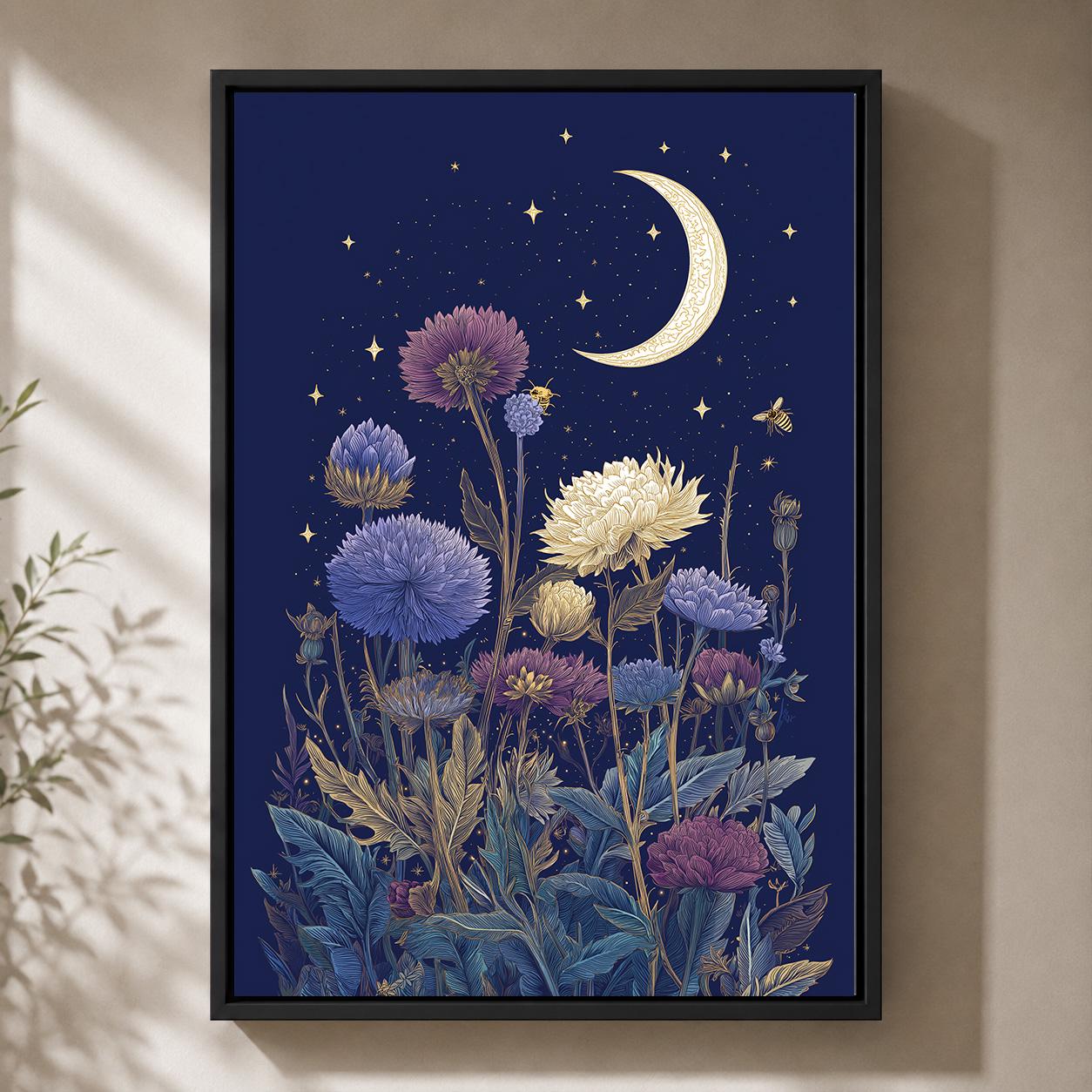 Celestial Midnight Floral Framed Canvas