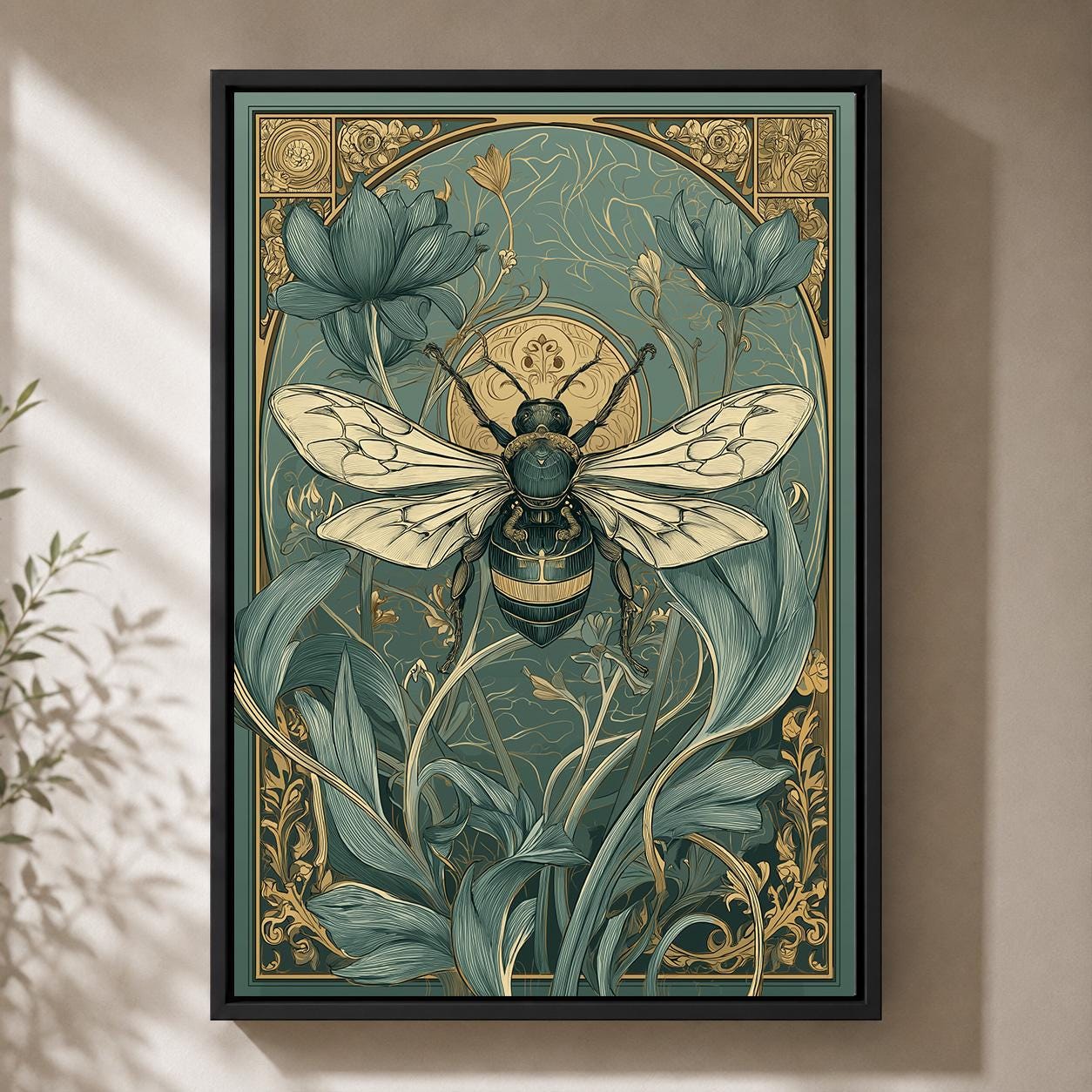 Art Nouveau Bee Framed Canvas