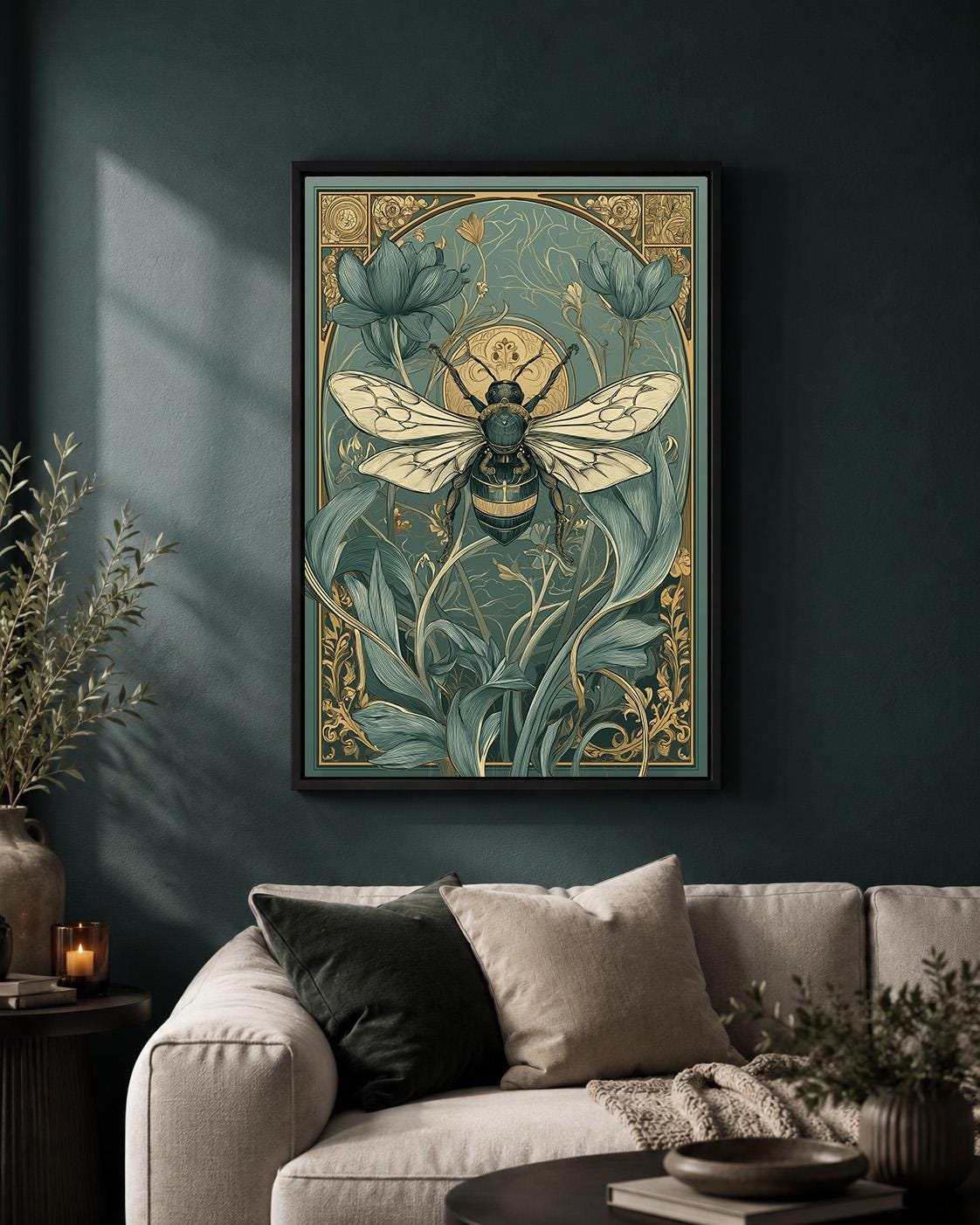 Art Nouveau Bee Framed Canvas