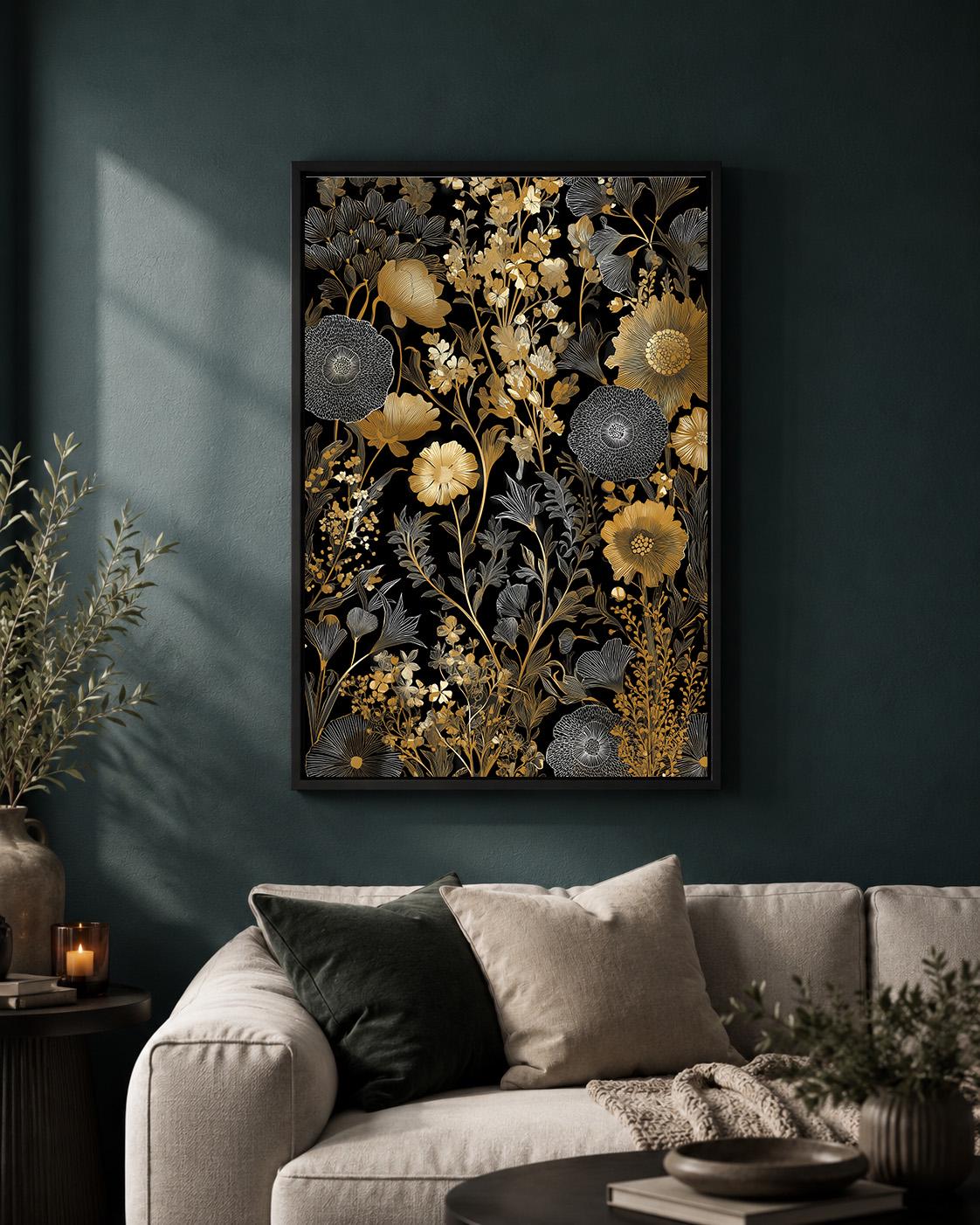 Black & Gold Botanical Framed Canvas