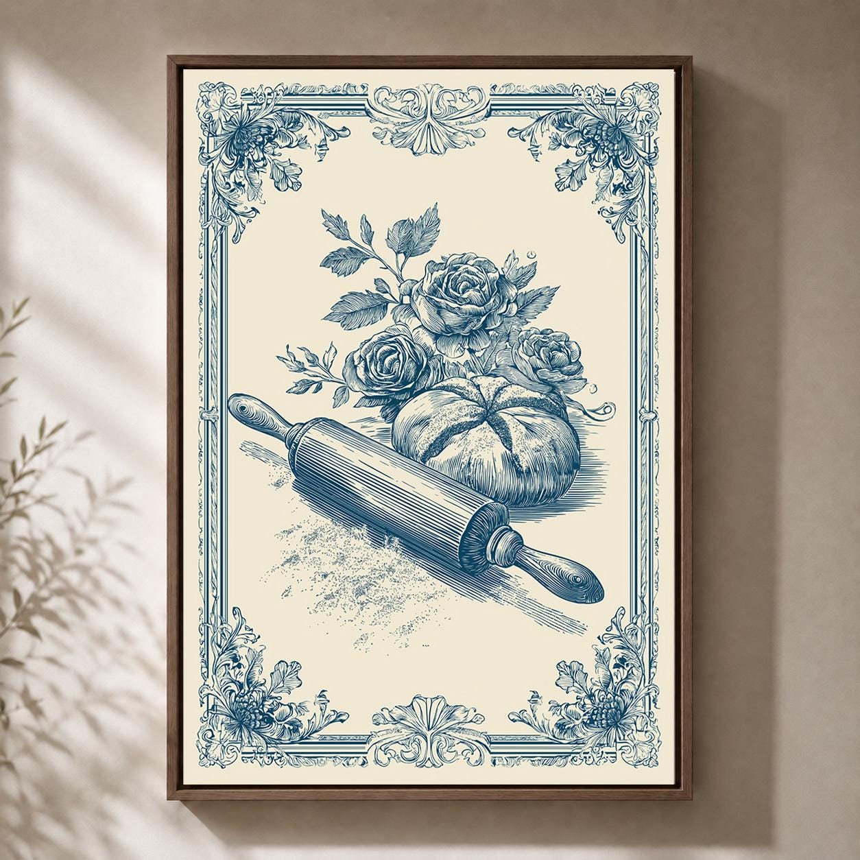 Vintage Bread Rolling Pin French Country Kitchen Framed Canvas