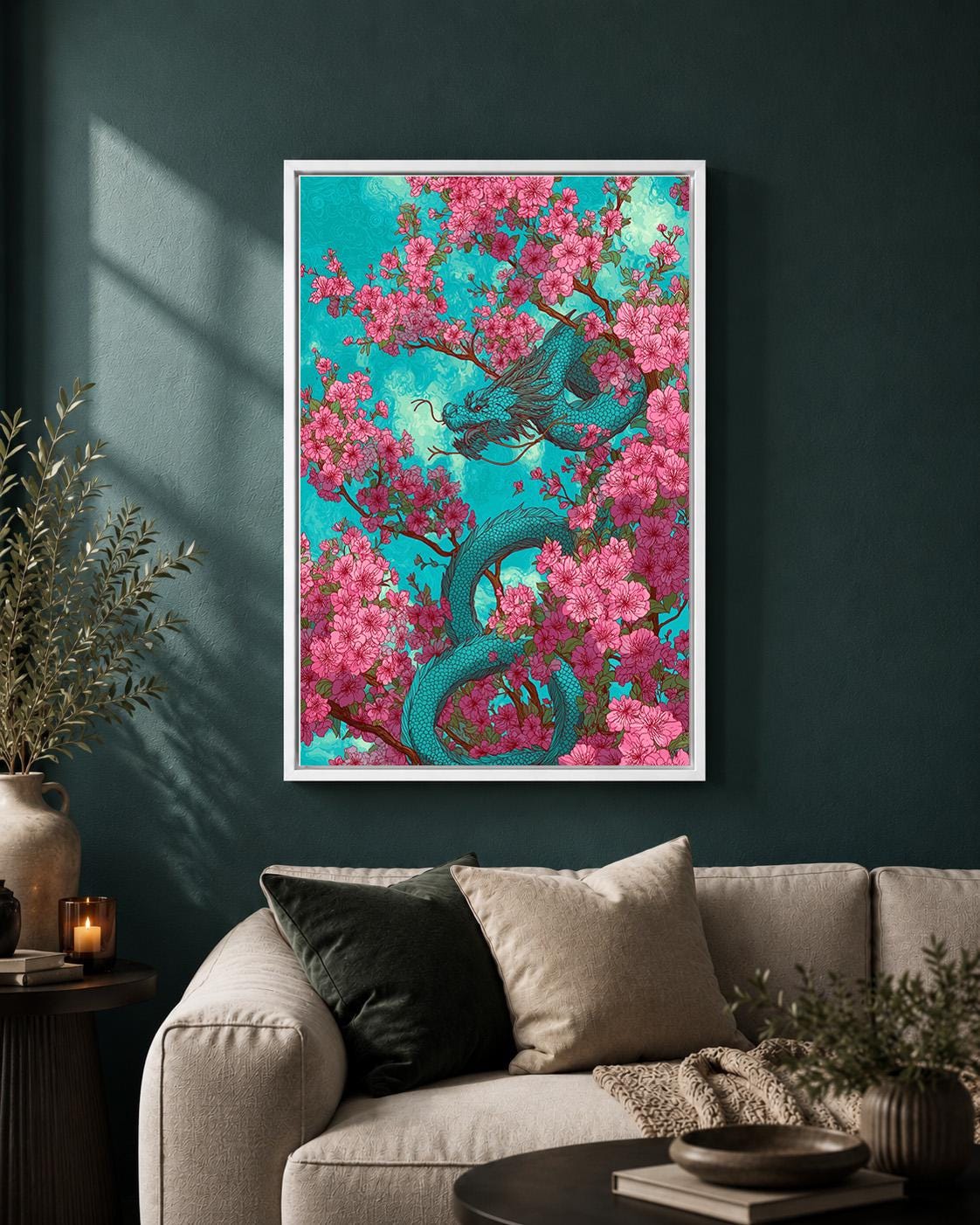 Cherry Blossom Dragon Framed Canvas