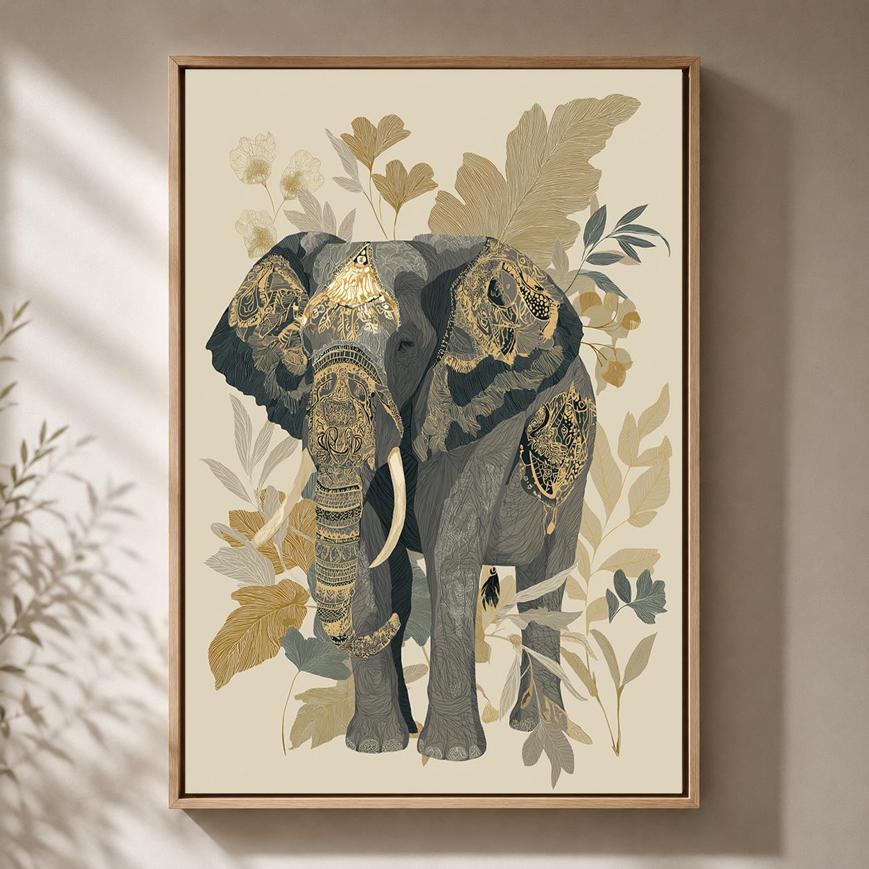 Neutral Elephant Framed Canvas