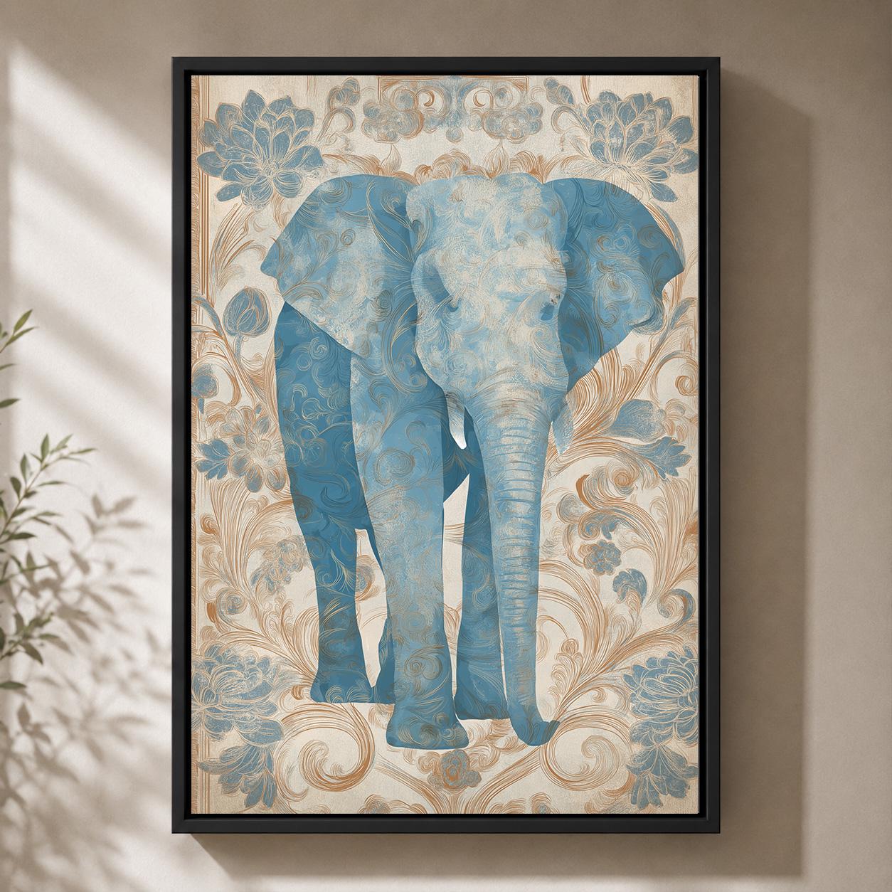Blue Elephant Botanical Framed Canvas