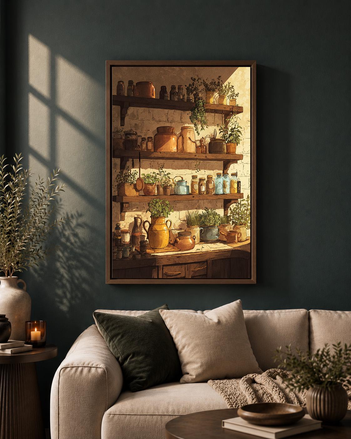 Farmhouse Kitchen Herb Shelf Framed Canvas 2