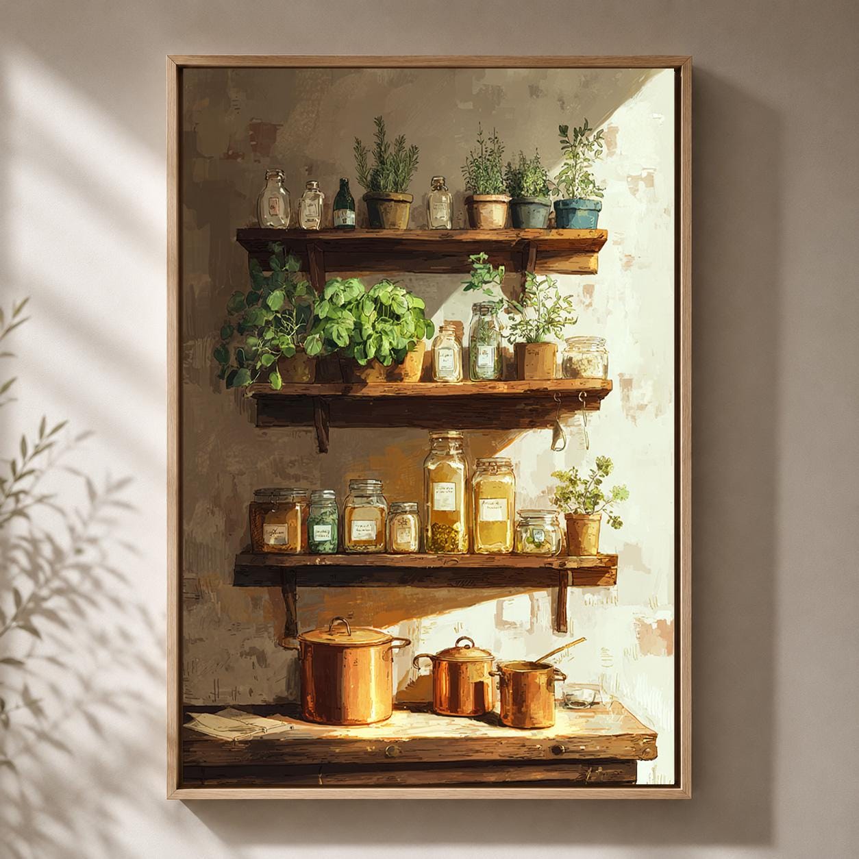Farmhouse Kitchen Herb Shelf Framed Canvas