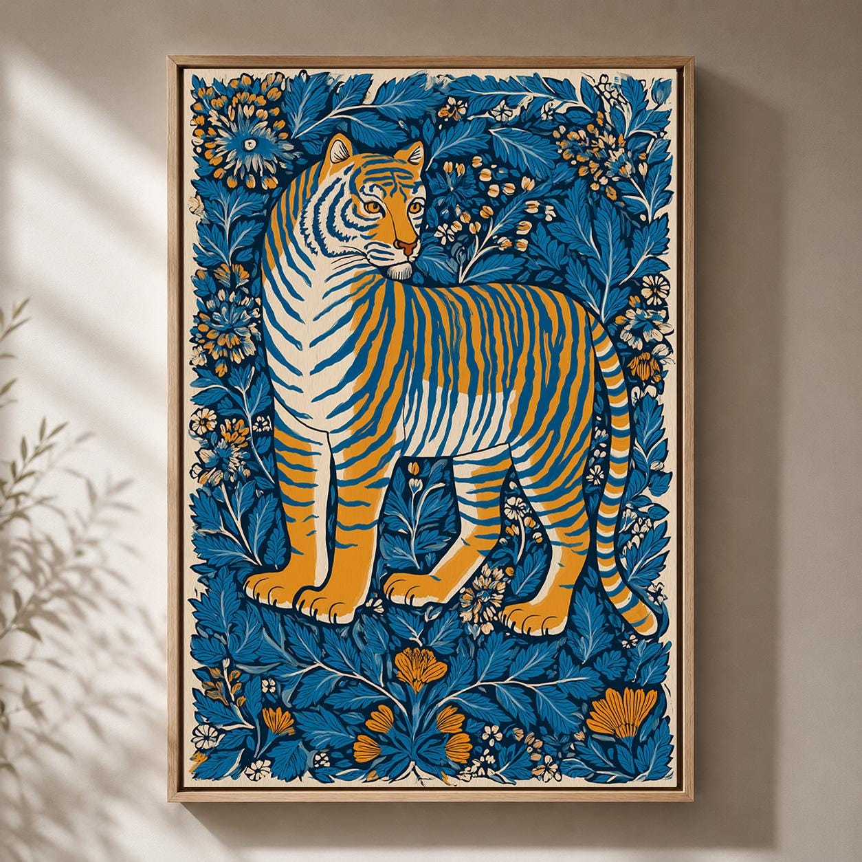 Tiger Folk Art Framed Canvas
