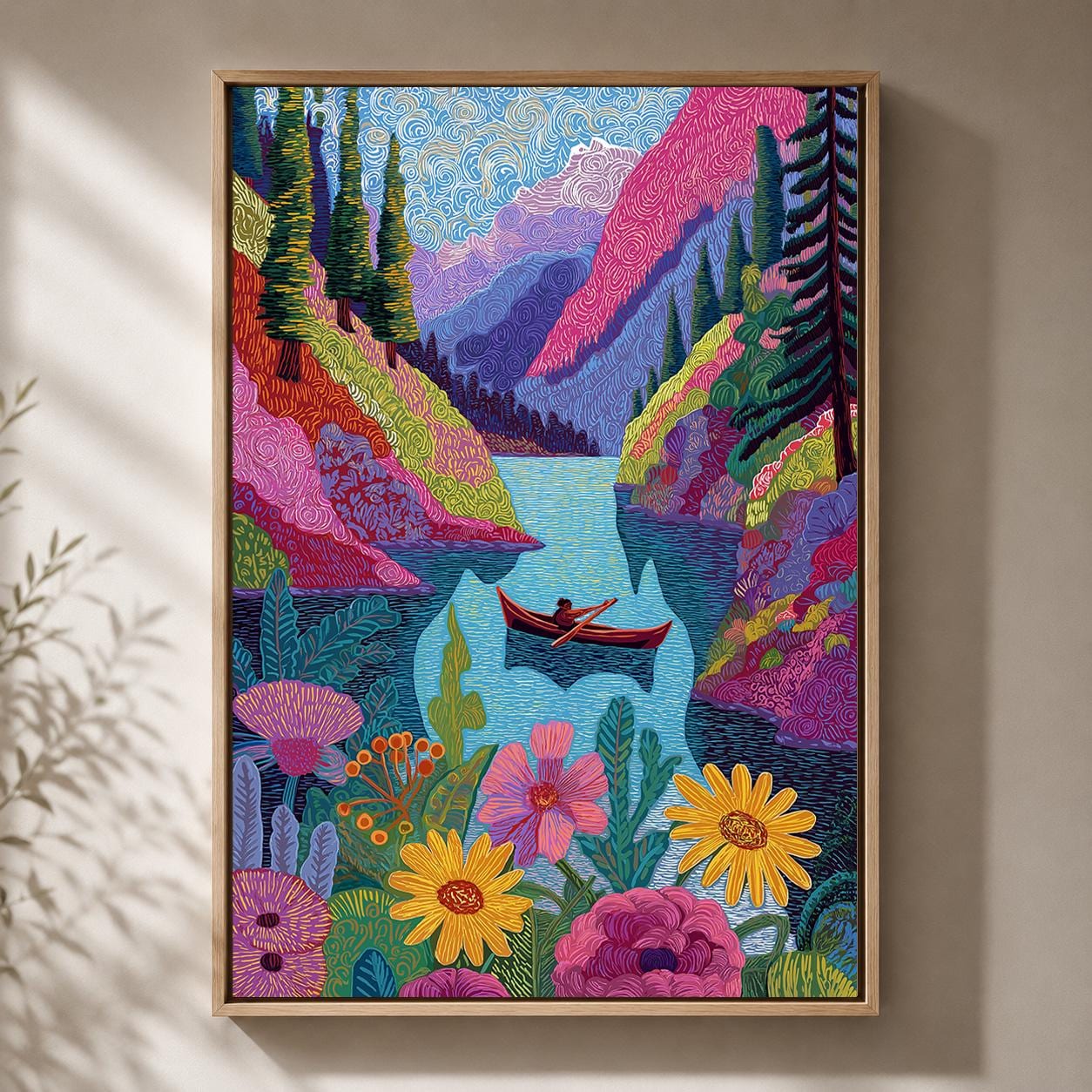 Colorful Mountain Lake Framed Canvas