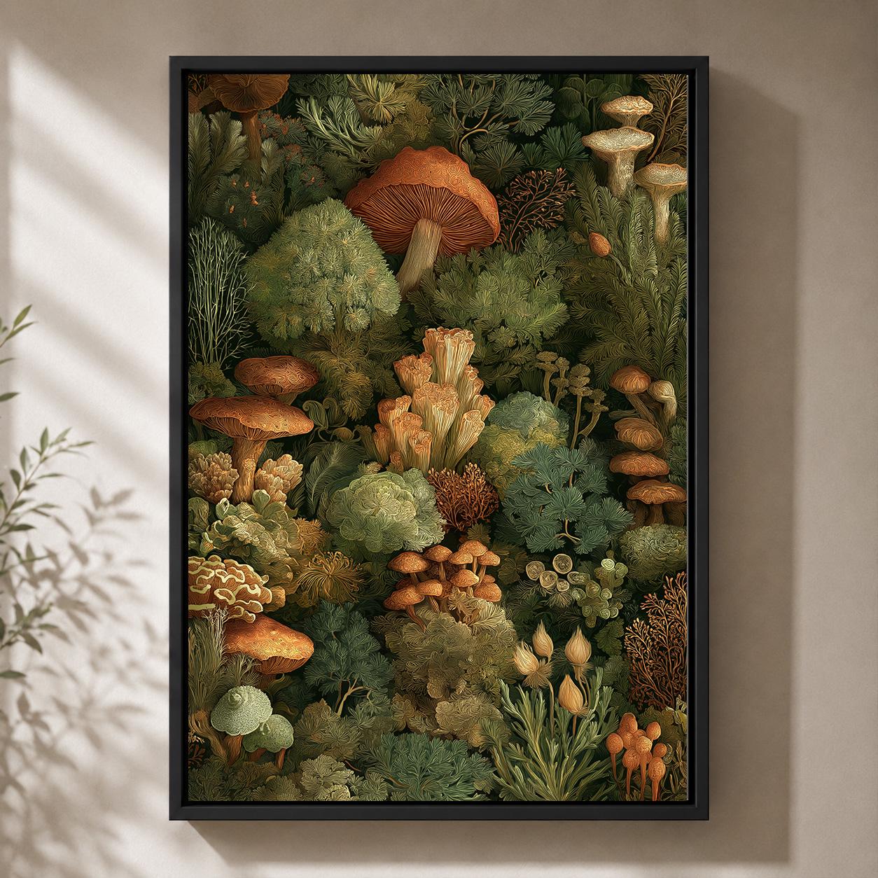 Dark Forest Mushroom Framed Canvas
